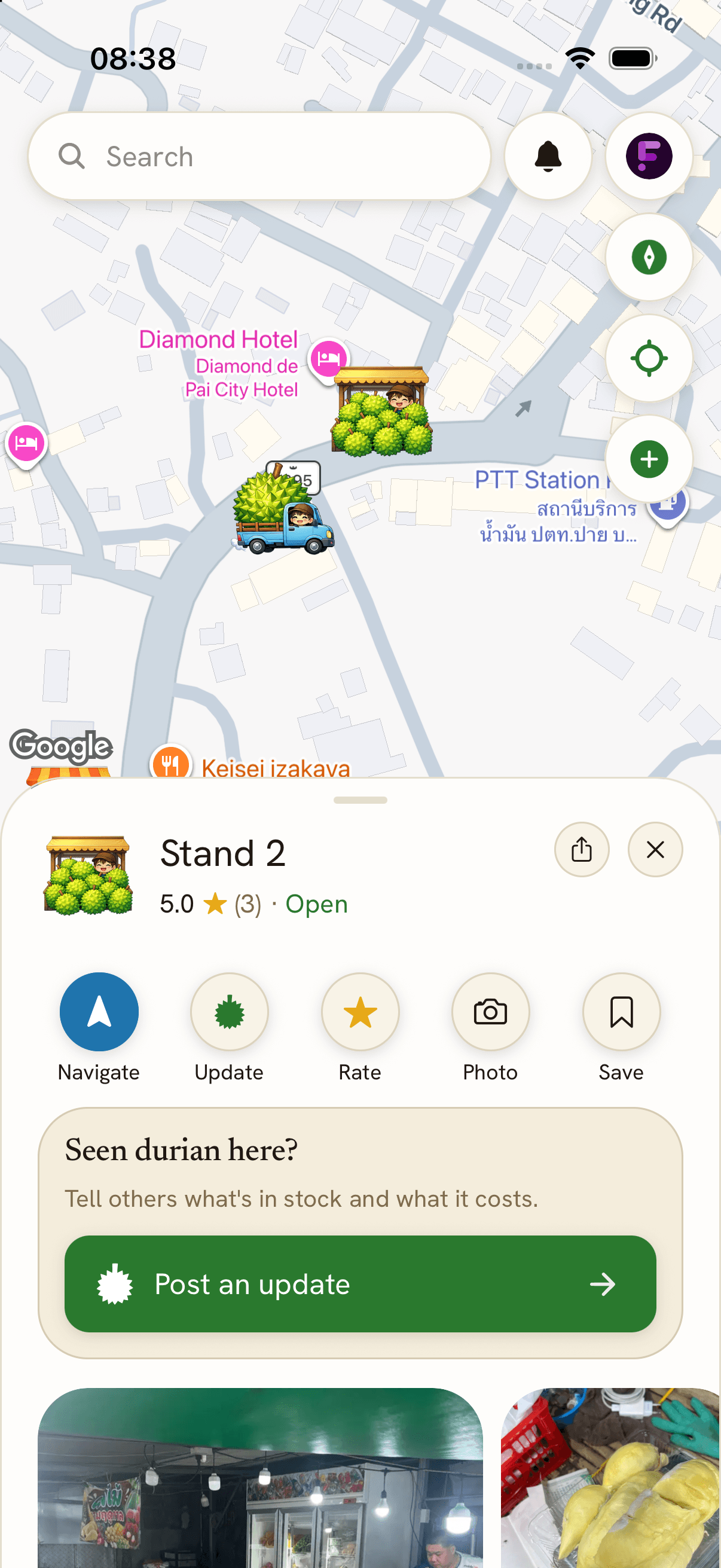 The Durigo map with durian sightings pinned across a neighbourhood