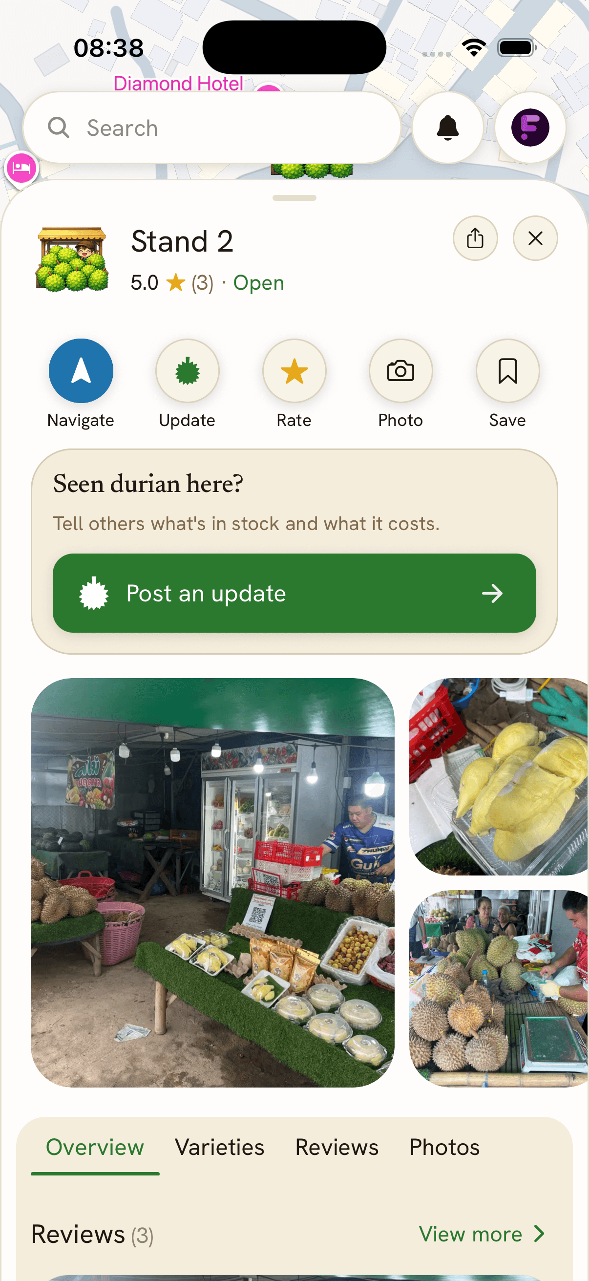 A Durigo store page with varieties and prices