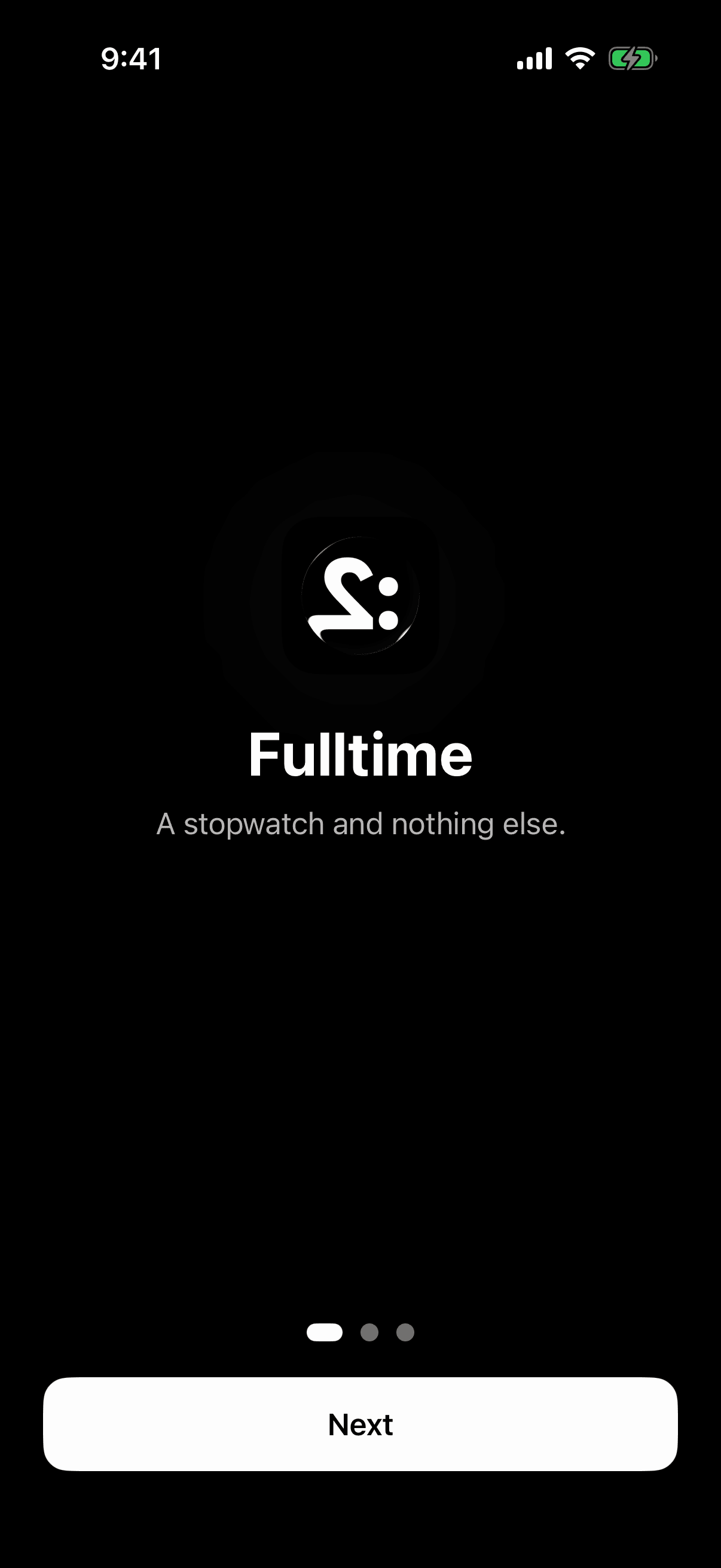 Fulltime's welcome screen: a stopwatch and nothing else