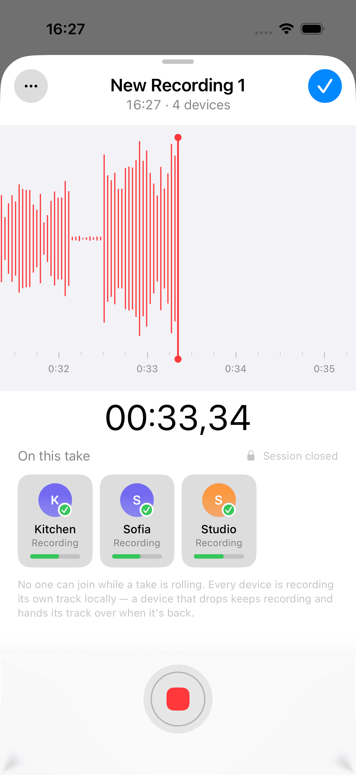 Locall's live recording screen with several connected devices
