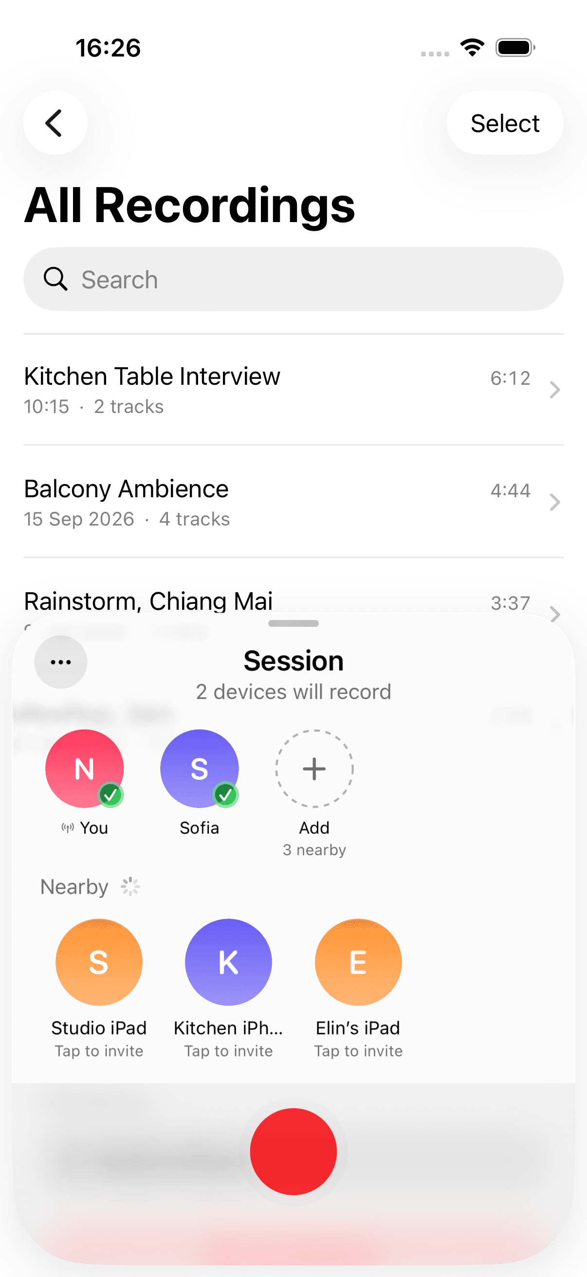 Locall's nearby devices screen