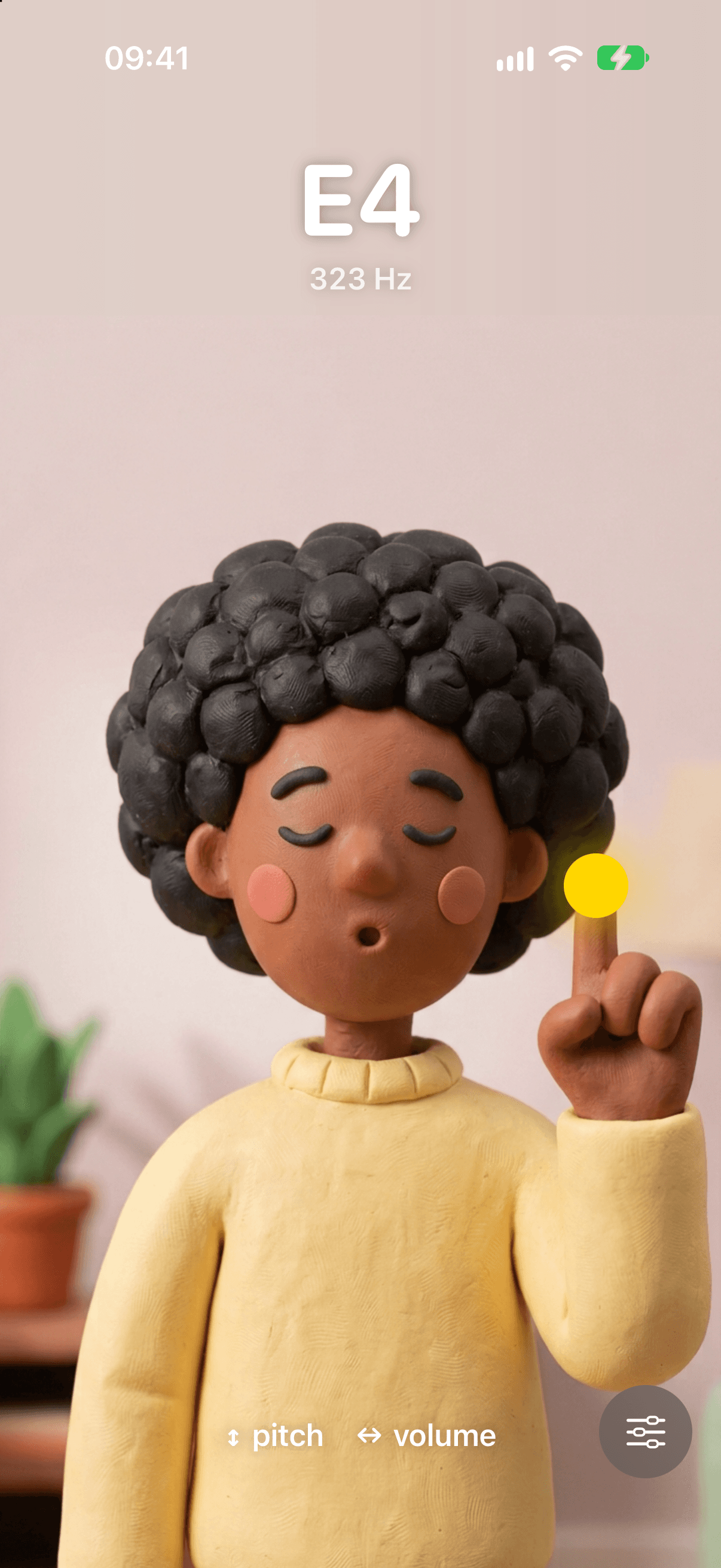 Theremin playing E4 while a clay figure holds a finger up to the camera