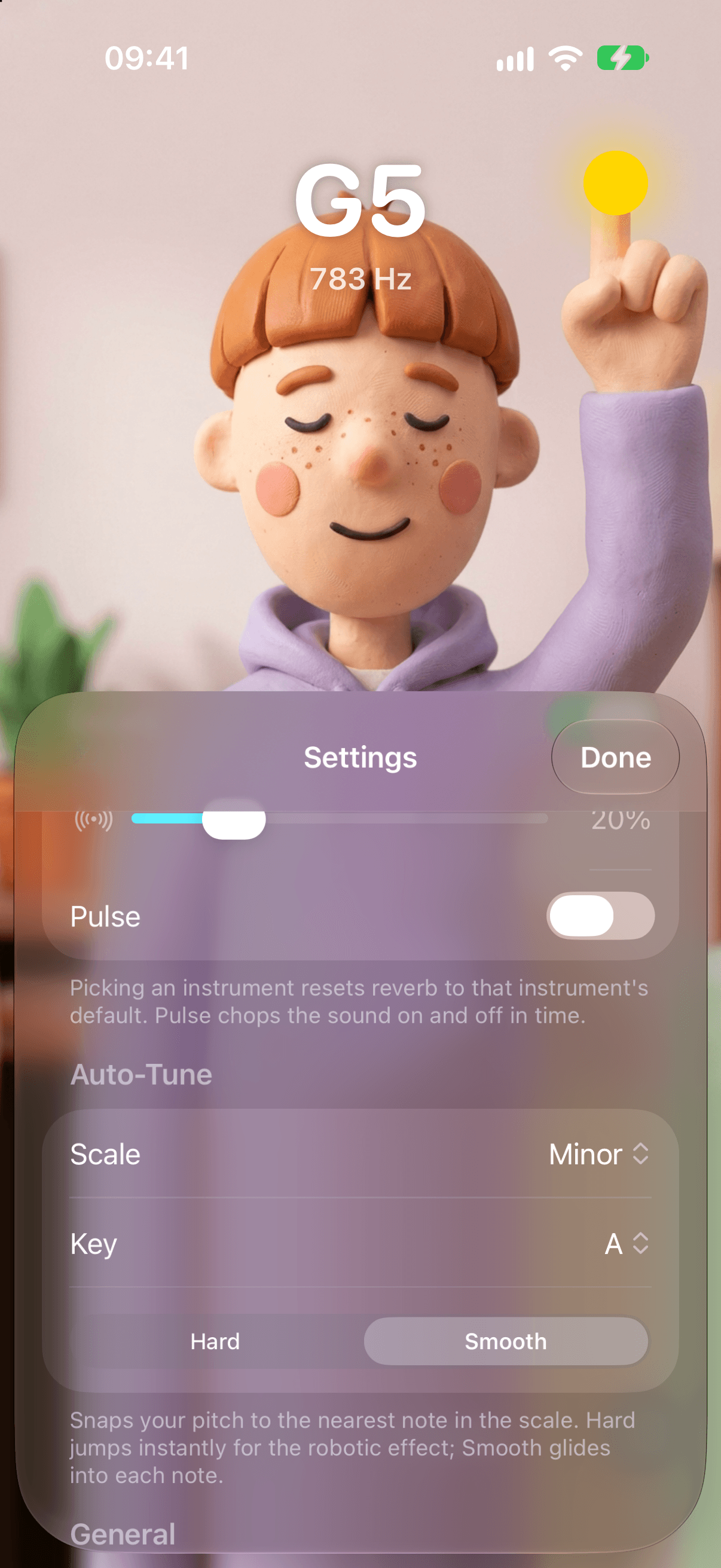 Auto-Tune set to A minor with Smooth correction